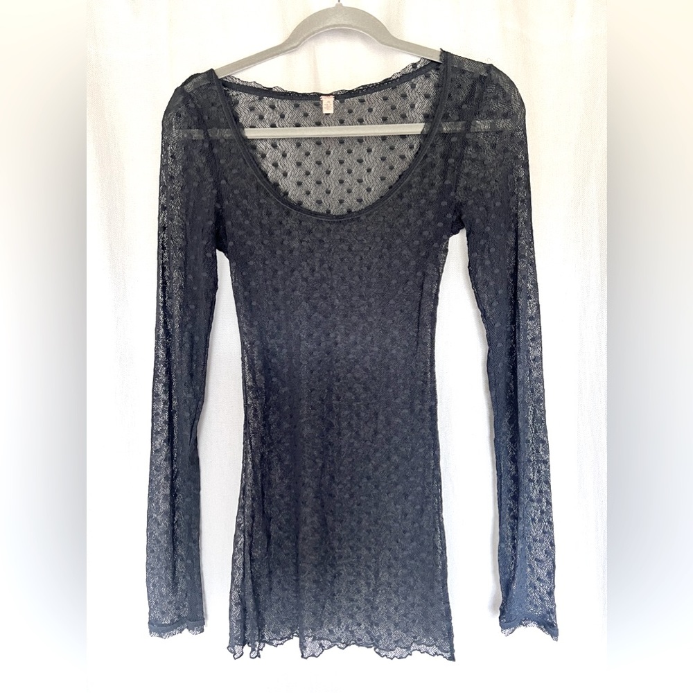 Free People Scoop Neck Dotted Mesh Top